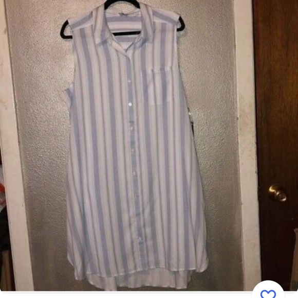 Caffe Marrakesh Sleeveless Tensile Stripe Shirt Dress, Large, White/light Blue - Picture 2 of 11